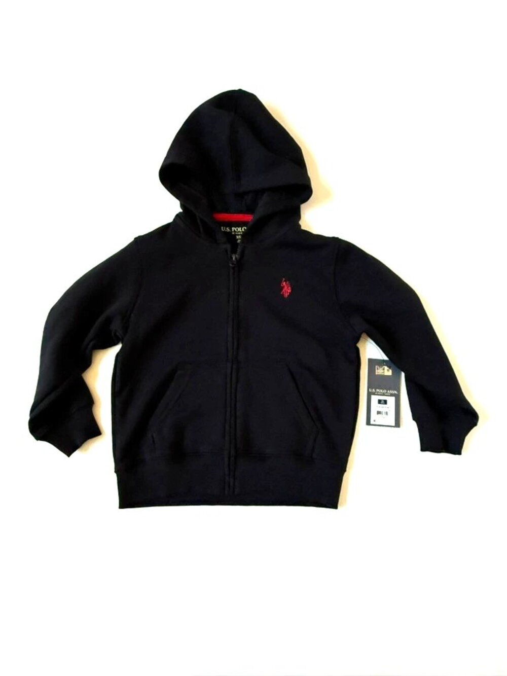 US Polo Association Boys XS 4/5 Full Zip Fleece Hoodie NEW Black Red Logo NWT